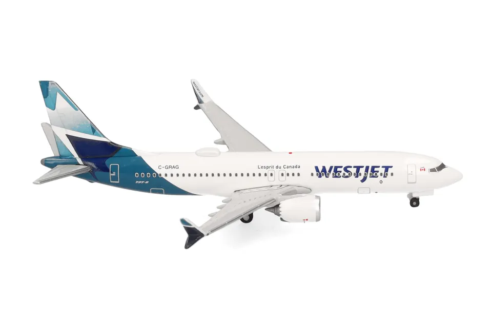 herpa-westjet-boeing-737-max-8-flugzeugmodell-1-500-metall image 1