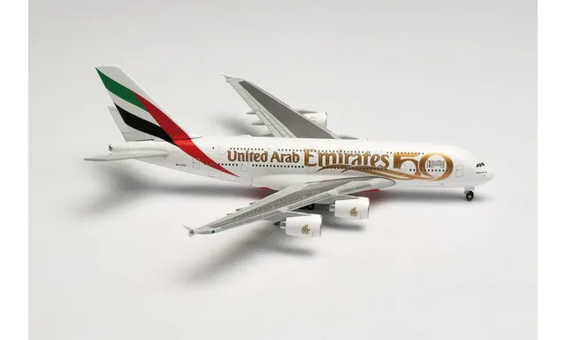 herpa-wings-emirates-a380-flugzeugmodell-uae-50th-a6-evg image 1