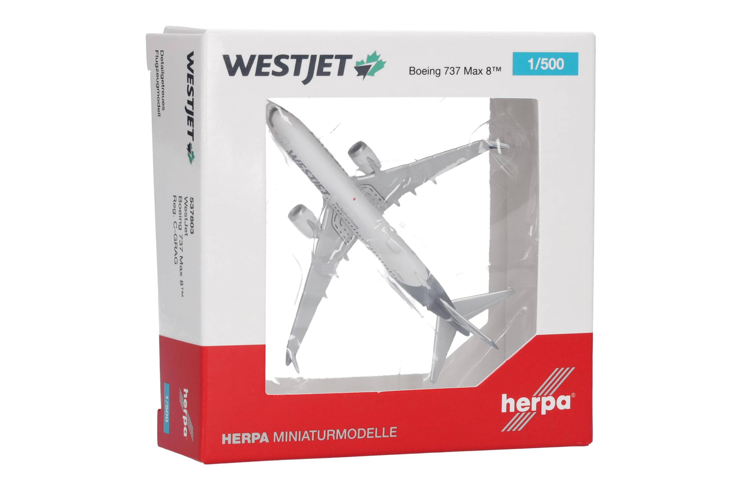 herpa-westjet-boeing-737-max-8-flugzeugmodell-1-500-metall image 5