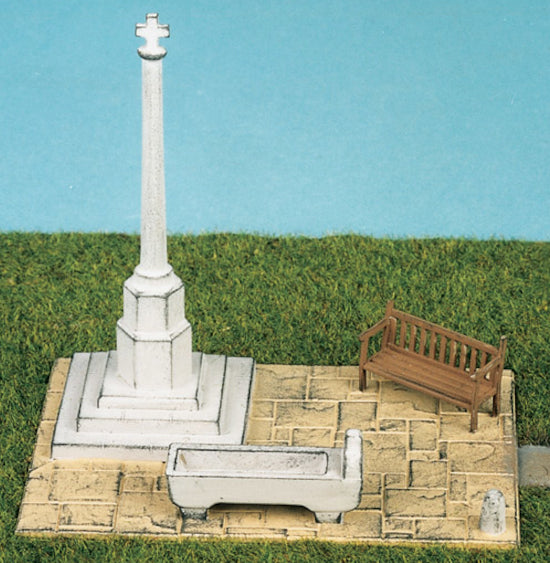 peco-wills-ss72-oo-ho-dorfszene-bausatz-bank-trog-kreuz image 1
