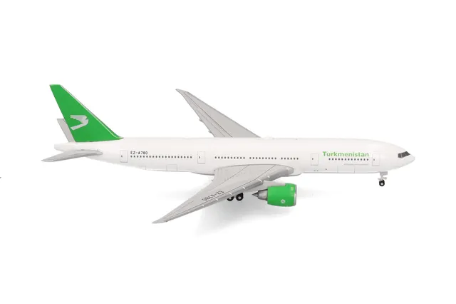 herpa-wings-turkmenistan-b777-200lr-flugzeugmodell-1-500-metall image 1