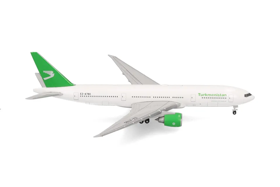 herpa-wings-turkmenistan-b777-200lr-flugzeugmodell-1-500-metall image 1