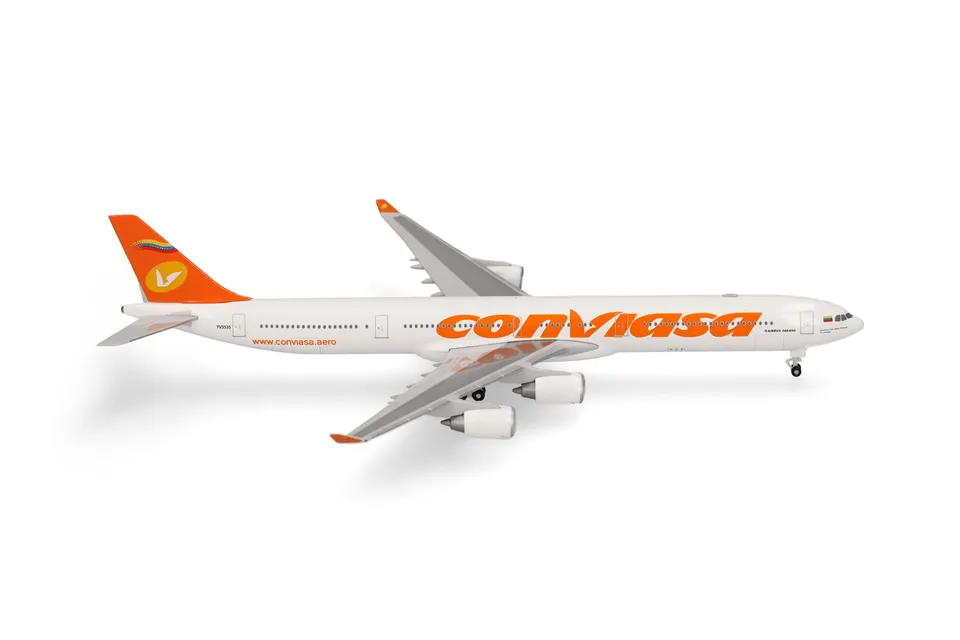 herpa-conviasa-airbus-a340-600-flugzeugmodell-1-500-metall image 1