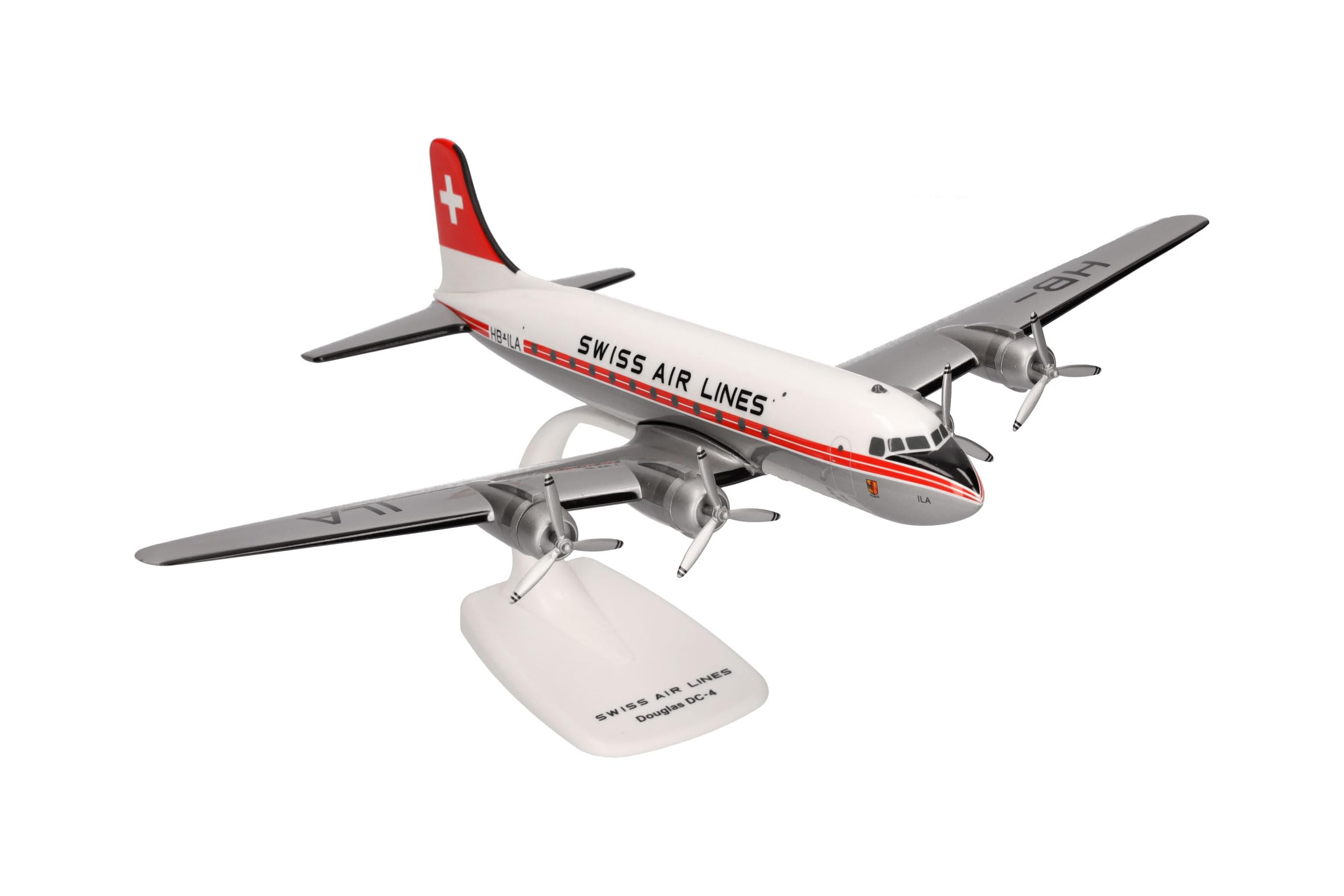herpa-snapfit-swissair-douglas-dc-4-flugzeugmodell-1-125-mit-standfu image 4