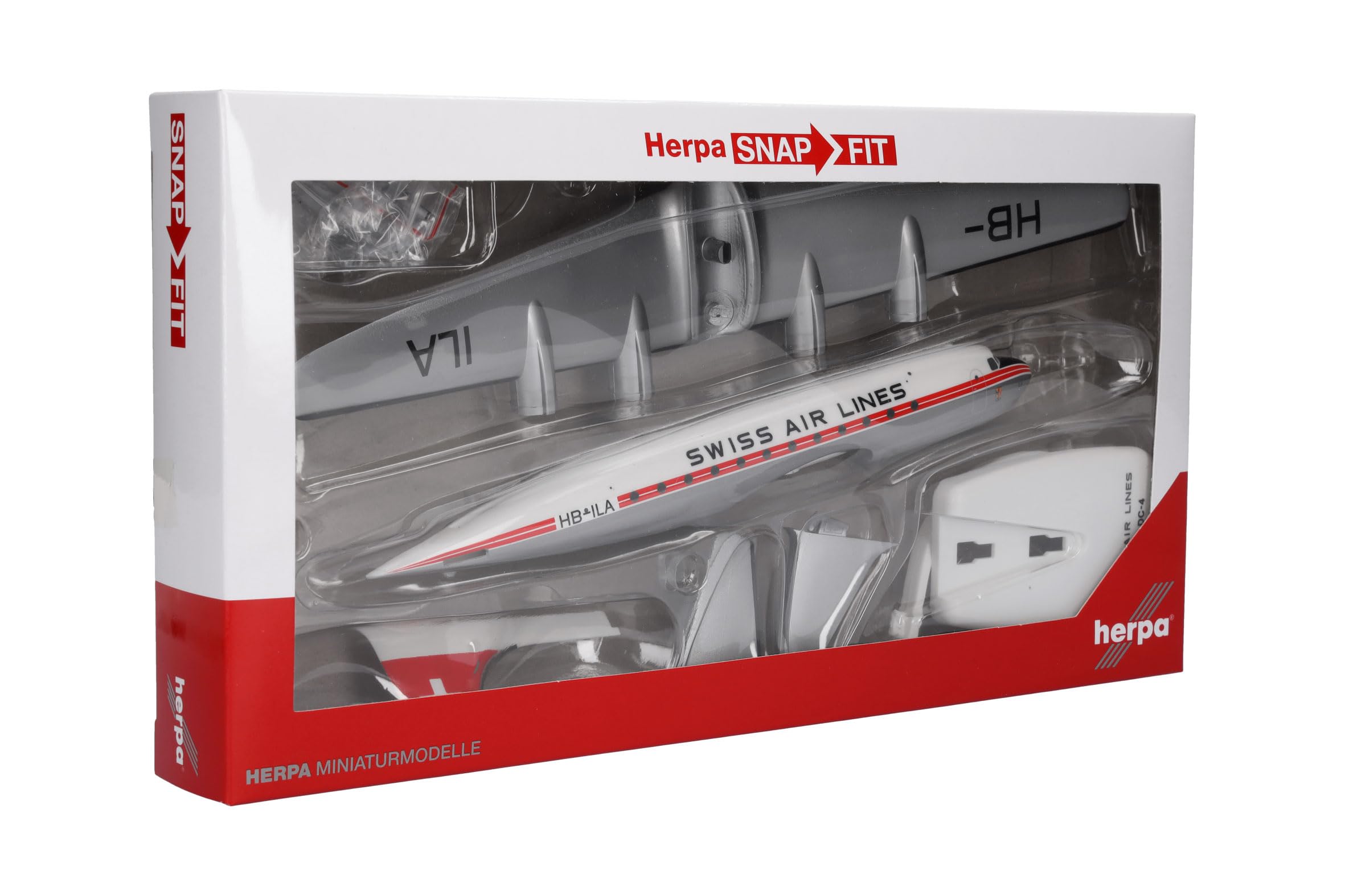 herpa-snapfit-swissair-douglas-dc-4-flugzeugmodell-1-125-mit-standfu image 6