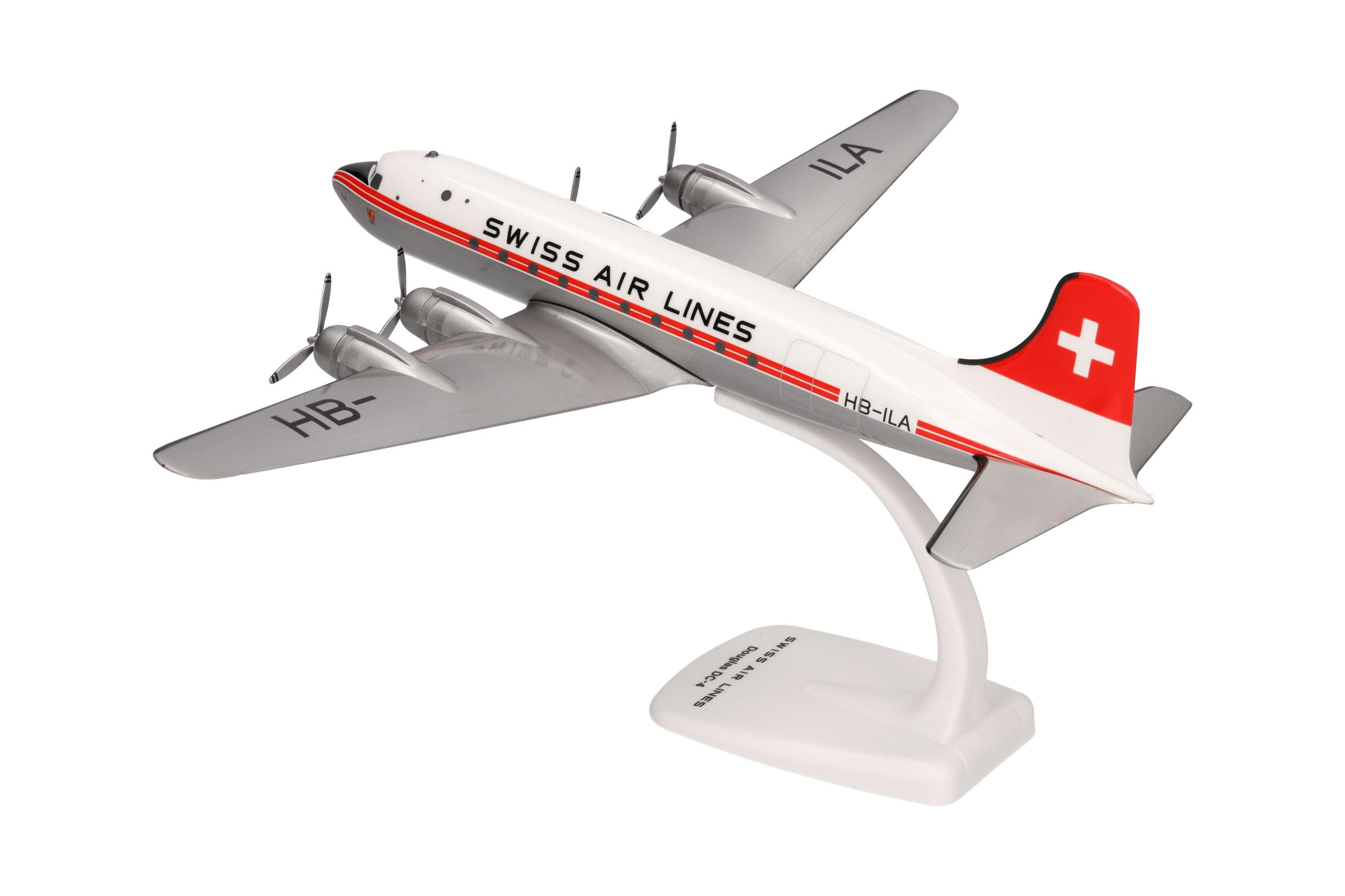 herpa-snapfit-swissair-douglas-dc-4-flugzeugmodell-1-125-mit-standfu image 5
