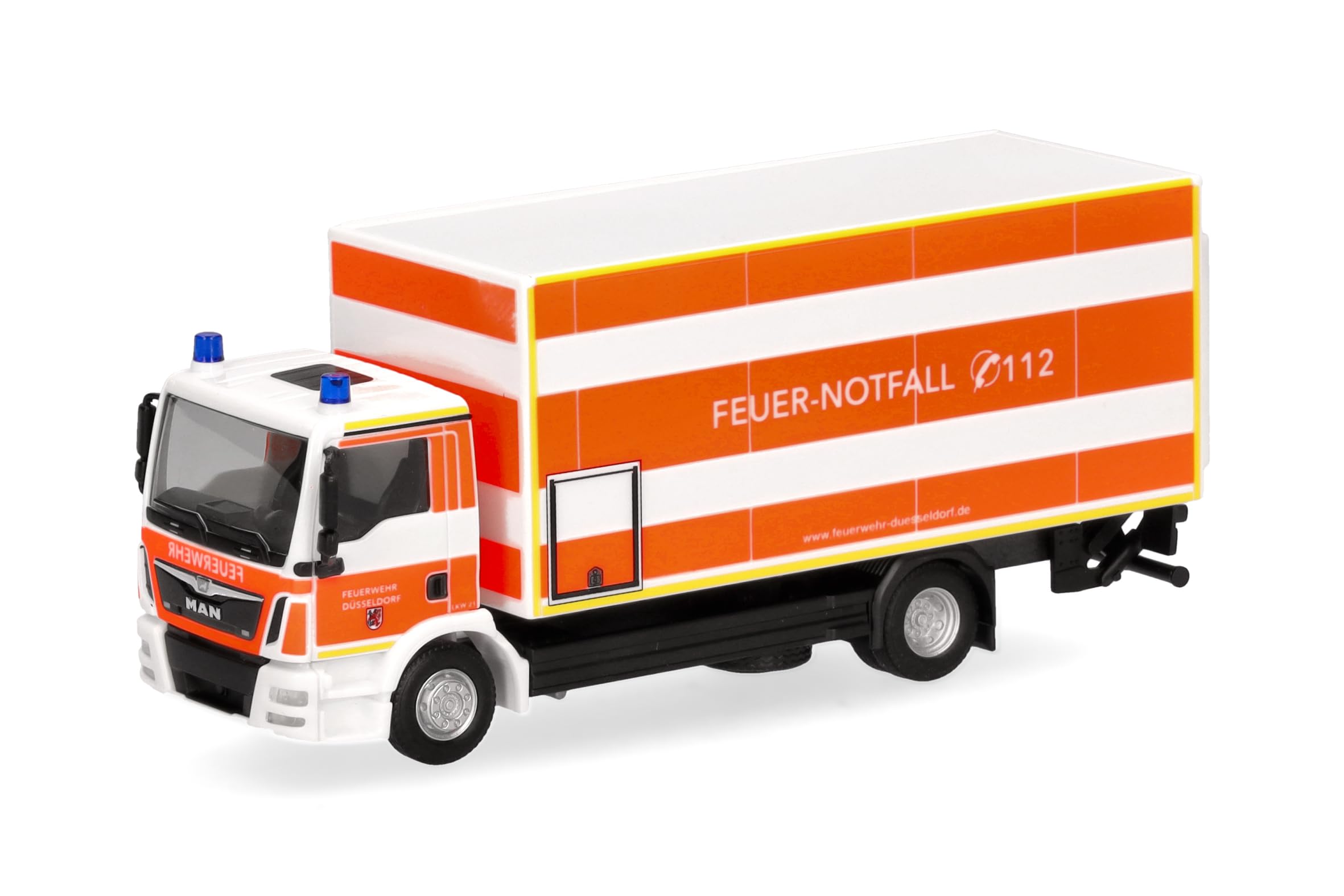 herpa-man-tgm-koffer-lkw-feuerwehr-d-sseldorf-modell-1-87-orange image 1