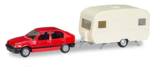 herpa-minikit-opel-kadett-e-gls-modellauto-mit-wohnwagen-1-87 image 1
