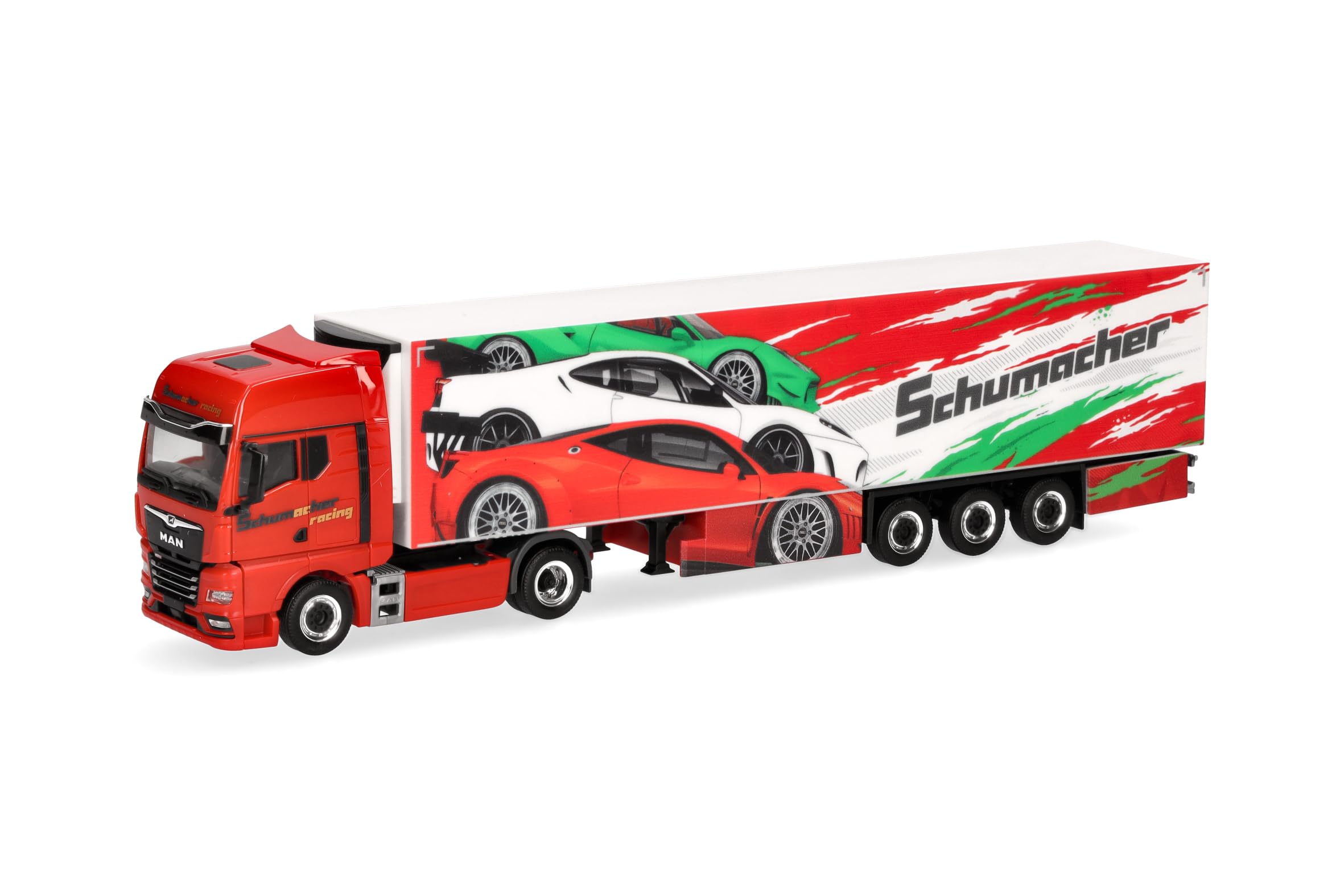 herpa-man-tgx-gx-k-hlkoffer-sattelzug-schumacher-lkw-1-87-rot image 1